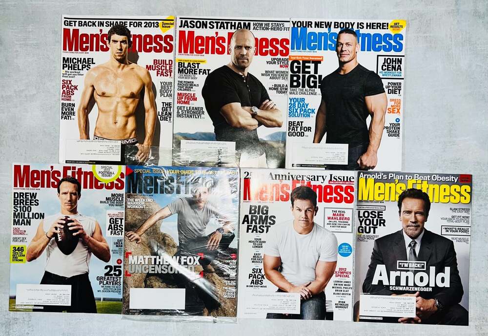 Mens Fitness Magazine Lot of 7 Issues 2012-2013 Arnold Schwarzenegger Mark Wahlb
